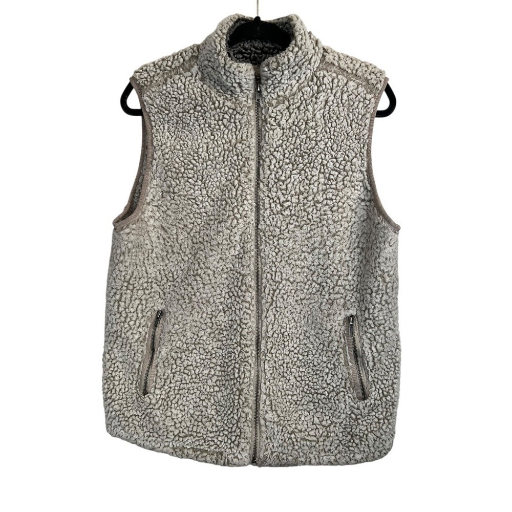 Thread Supply Women's Sherpa Fleece Vest Full Zip Pockets - Gray - Size Medium